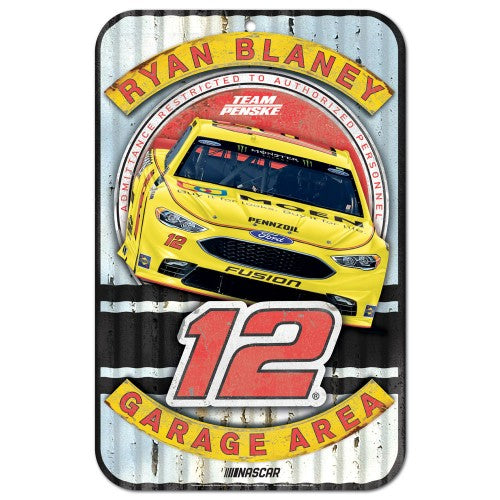 Ryan Blaney NASCAR Garage Area 11 x 17 Plastic Sign