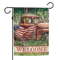 Support America Patriotic 12" x 18" Garden Flag - Welcome (Truck/Flag/Dog)