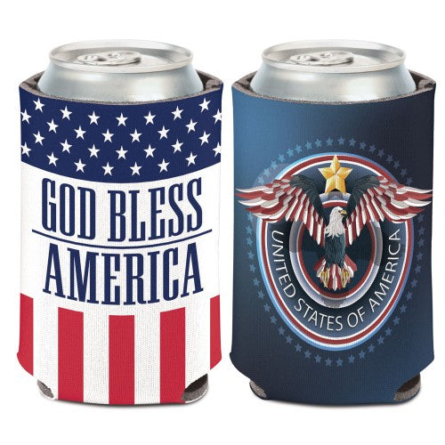 Support America Patriotic Can Cooler - God Bless America (Image Shows Front and Back View)