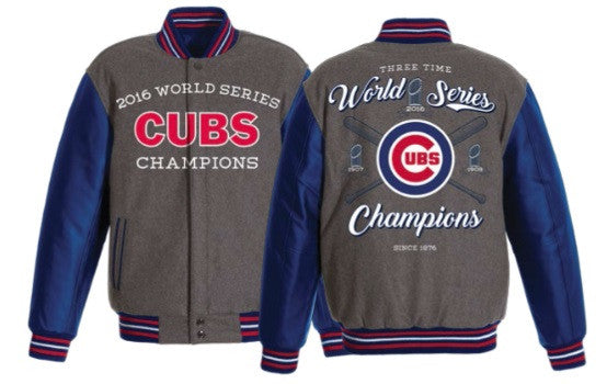 Chicago Cubs 2016 World Series Champions MLB Wool and Faux Leather Reversible Jacket by JH Design