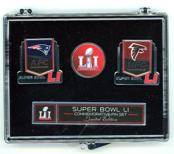 Super Bowl 51 NFL Collectible Commemorative 3 Pin Set - Patriots/Falcons